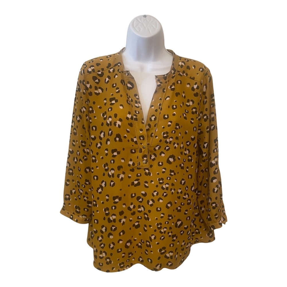 Zara Basic Mustard Yellow Leopard Print Peplum Hem Blouse Top Womens L